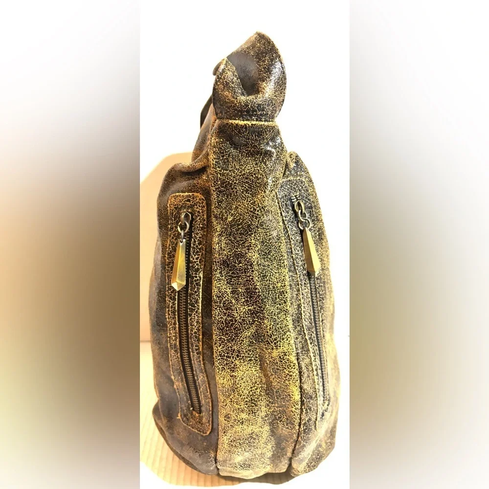 Distressed Gold and Black Shoulder Bag